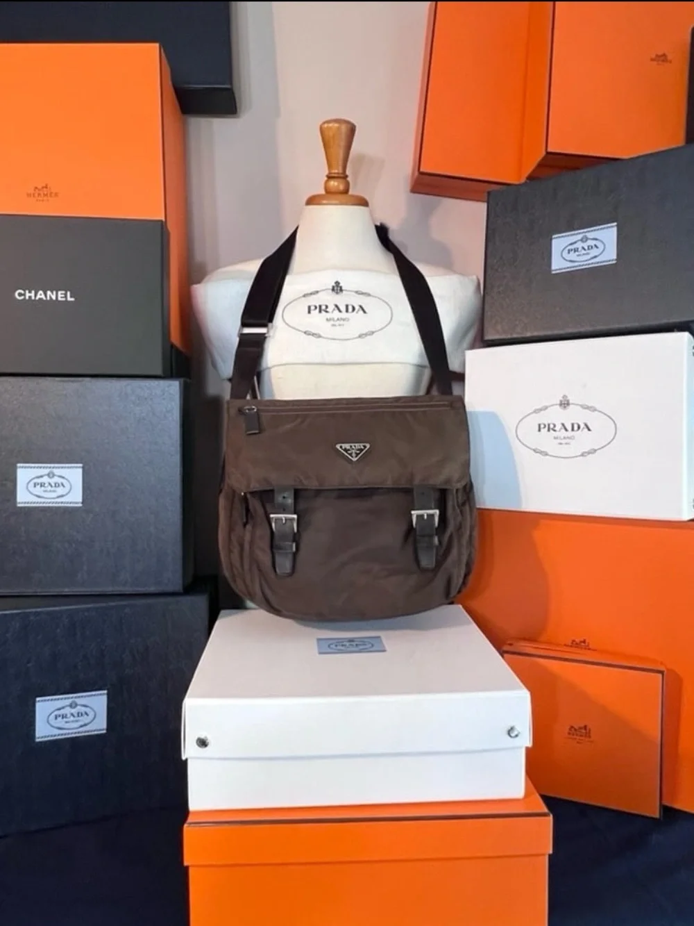 Prada Dark Brown Nylon Crossbody Messenger Bag